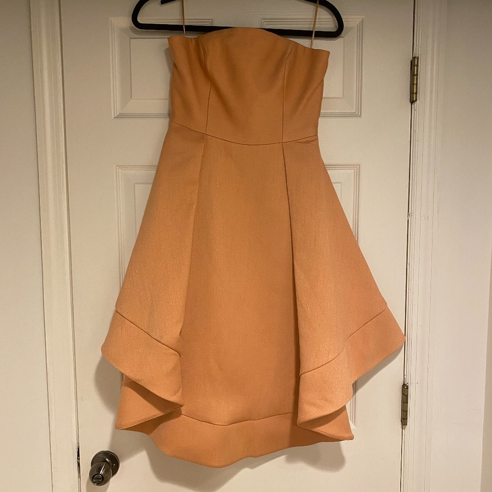Peach C/MEO strapless midi dress
